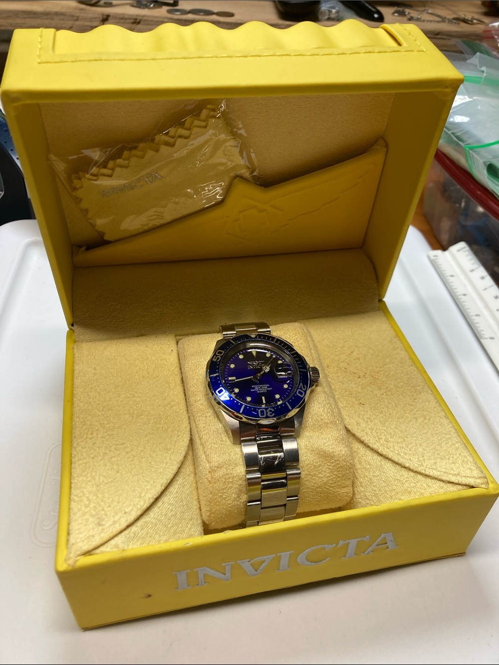 Invicta Men's Silver Stainless Steel Watch with Blue Dial